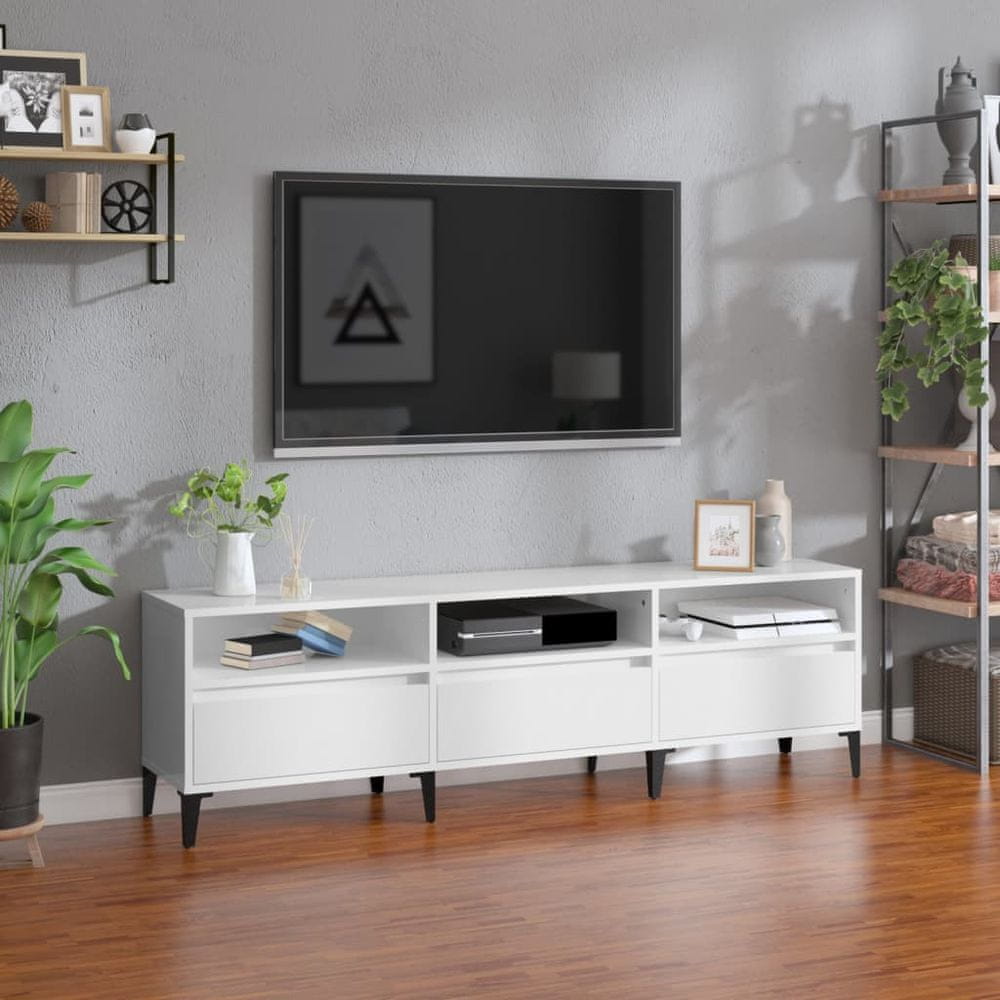 Vidaxl TV skrinka lesklá biela 150x30x44,5 cm kompozitné drevo